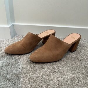 J. Crew Block Heel Mules, Brown Suede 8.5